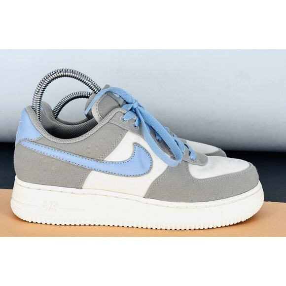 Wmns Nike Air Force 1 Blue Gray Sz 9.5 Canvas Toe Box Platform Lt Blue Swoosh - Picture 2 of 8